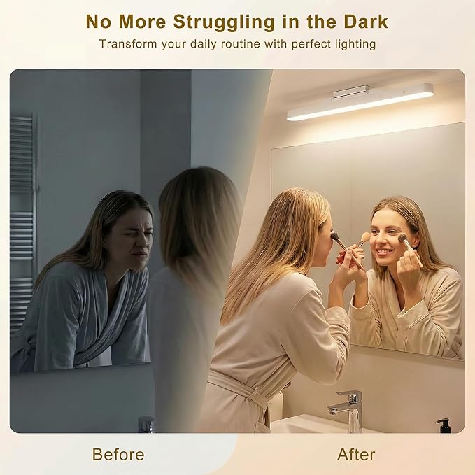 4W Dimmable Mirror Lights, Magnetic Rechargeable LED Light Bar, Wireless Stick on Closet Lights for Kitchen, Pantry, Wardrobe, Vanity Mirror，Gun Safe, Modern Battery Powered Night Light（2pcs）