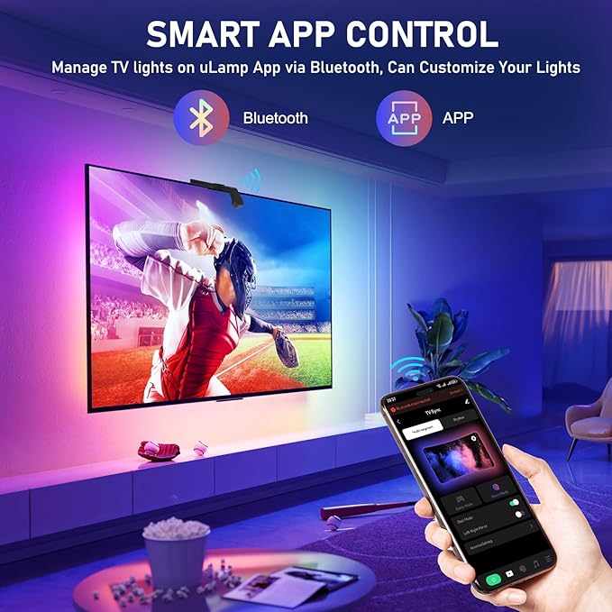 Diyife 16.4ft TV LED Backlight with AR Sensors Sync to 65-75 Inch TVs [Upgraded], Smart TV Backlight Strip, Remote and APP Control, Real-Time Synchronization, 99+ Scene Modes, Music Modes
