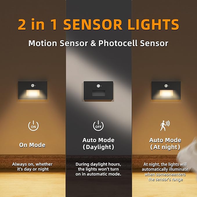 8 Pack Motion Sensor Stair Lights Indoor Outdoor,Dimmable Motion Activated Step Lamp 3000K/4000K/6000K,Hardwired 120V 4W IP65 Waterproof Outside Stairway Light,Led Staircase Lights- Black