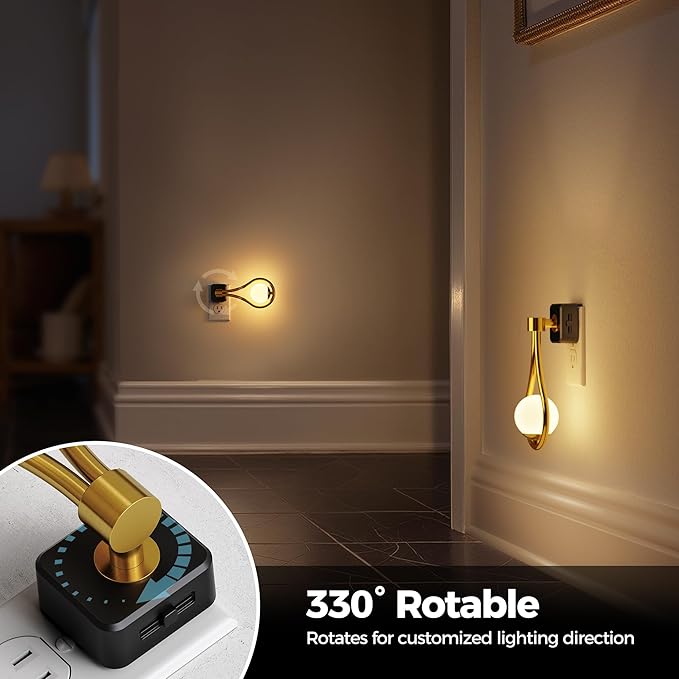 Briignite LED Night Light, Night Lights Plug into Wall, 0-100LM Dimmable Nightlight, 330° Rotating with Dusk to Dawn Sensor, Adjustable Brightness for Kids, Bathroom, Bedroom, Hallway, Stairway