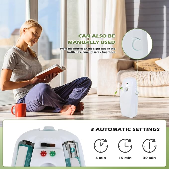 2PCS Automatic Air Freshener Spray Dispenser - Commercial and Home Use - Multiple Time Scent/Mist Release Settings for Room/Restroom Sprayer,Air Freshener not Included,White