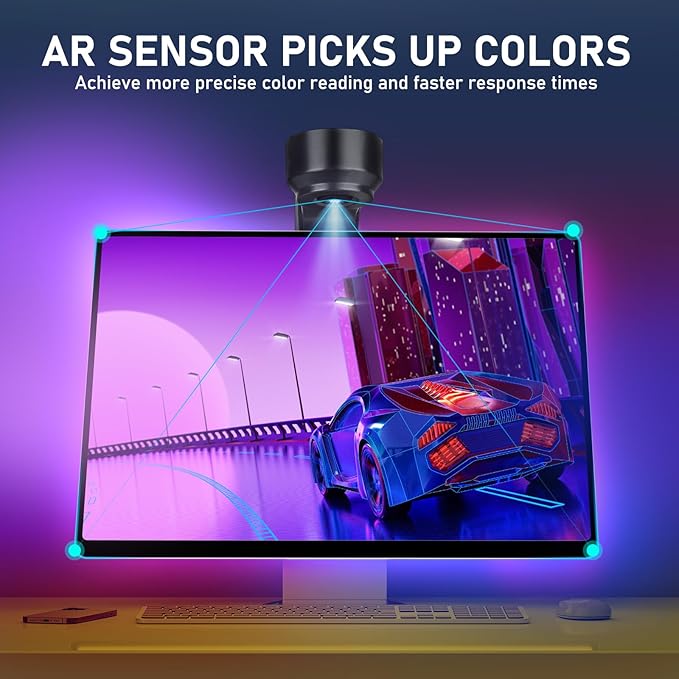 Diyife 16.4ft TV LED Backlight with AR Sensors Sync to 65-75 Inch TVs [Upgraded], Smart TV Backlight Strip, Remote and APP Control, Real-Time Synchronization, 99+ Scene Modes, Music Modes