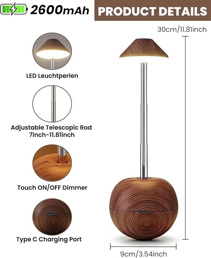 yadoker 2 Pack Cordless Table Lamps Set, Tumbler Design Touch Lamp & Remote, Rechargeable 2600mAh USB Desk Lamp, Multiple Colors Dimmable Nightstand Lamp for Bedroom, Living Room, Outdoor (Walnut)