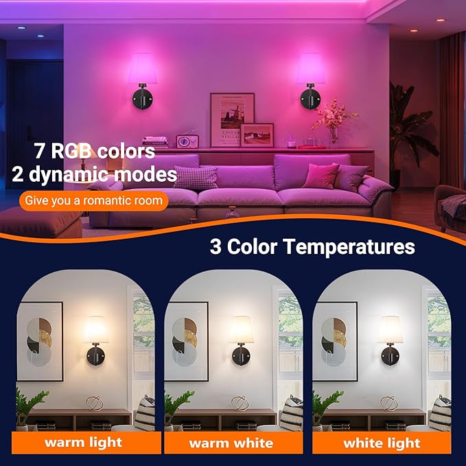 Peel and Stick Wall Sconces, No Drilling Stick On Wall Sconce, Wireless Battery Operated Wall Lights, Adhesive Wall Lamp with 10000mAh Battery Bulb for Bedroom Living Room Decor