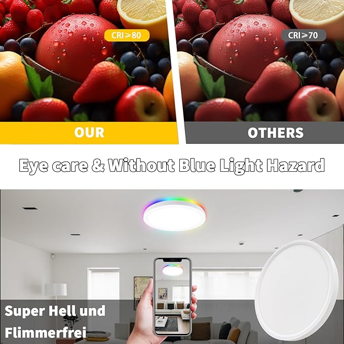 Dimmable LED Flush Mount Ceiling Light Fixture with Remote Control, Compatible with Alexa, 12Inch 18W 3000K-6500K Adjustable, LED Ceiling Light Fixture for Bedroom, Kitchen