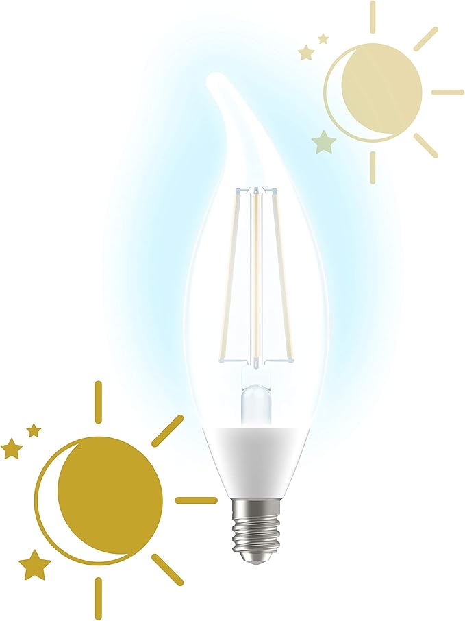 GE LED+ CA11 Dusk to Dawn LED Light Bulbs, Automatic On/Off Outdoor Security Lights, Daylight, E12 Candelabra Base (2 Pack)