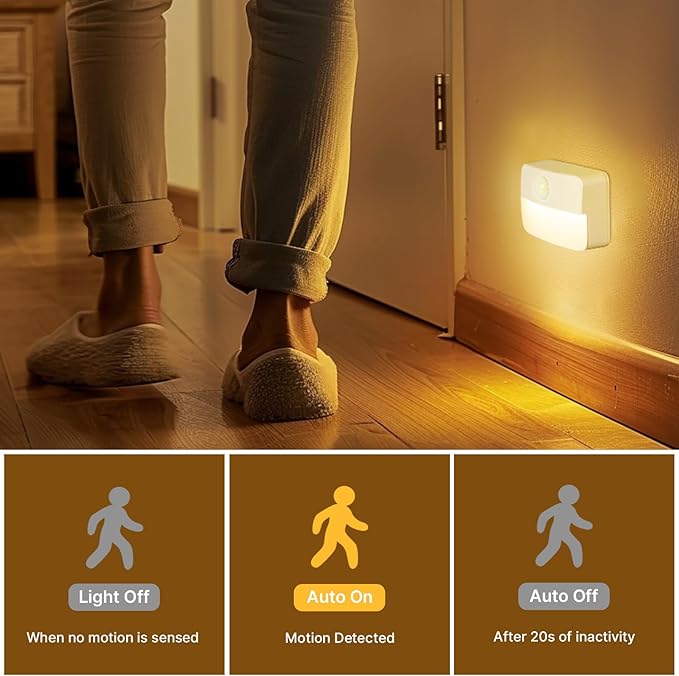3 Pack Motion Sensor Stair Light for Indoor, Battery Operated Closet Lights, Wireless Stick on Anywhere Hallway Lamp, Portable Led Night Lamps for Bedroom Under Cabinet Kitchen