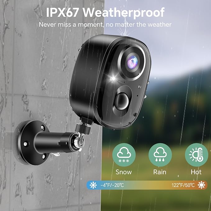 Security Camera Wireless Outdoor 4K Battery Powered Full Color Night Vision WiFi Indoor Camera 2-Way Talk Motion Detection Microphone Spotlight Alarms SD/Cloud Storage for Home Security Yard Kids Pets