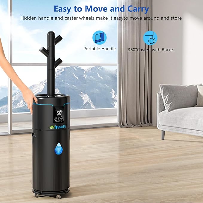 Large Humidifiers for Bedroom, 4.5 Gal Cool Mist Humidifier for Large Room Whole House with Remote Control, 800mL/h Output, 48H Runtime, Auto Humidistat, Wheels, Timer, Essential Oil Tray