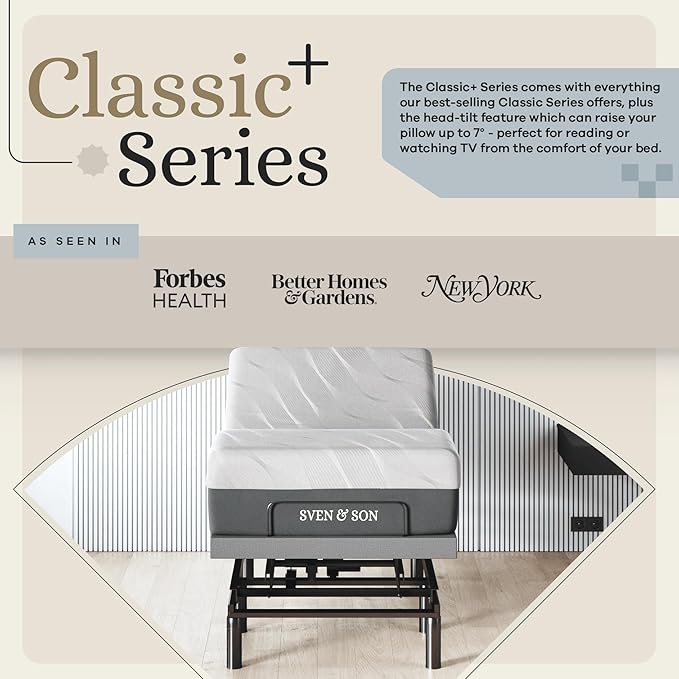 Sven & Son Harmony Adjustable Bed Base, Head and Foot Lift, Massage, Under-Bed Lights, USB, Gel Memory, Zero Gravity Smart Frame - Twin XL + 10 inch Memory Foam Matt (Firm)
