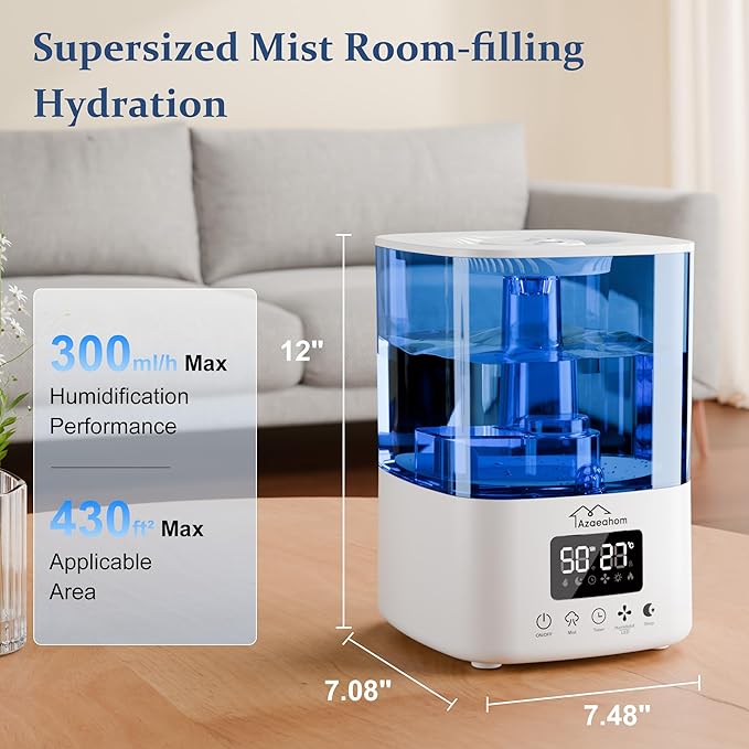 Smart Humidifiers for Bedroom, Top Fill 4L Cool Mist Air Humidifier for Large Room, Essential Oil Diffuser App Control, Fast Symptom Relief, Nightlight, 12H Quiet Runtime for Baby, Plant