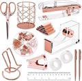 suniya Office Supplies,Desk Accessories,with Stapler,Tape Dispenser,Pen Holder Cup for Desk,Staple Remover,Scissor,Ballpoint Pen,Clear Tape, Staples,Phone Stand,Ruler,Binder,Best Gift Set(Rose Gold)