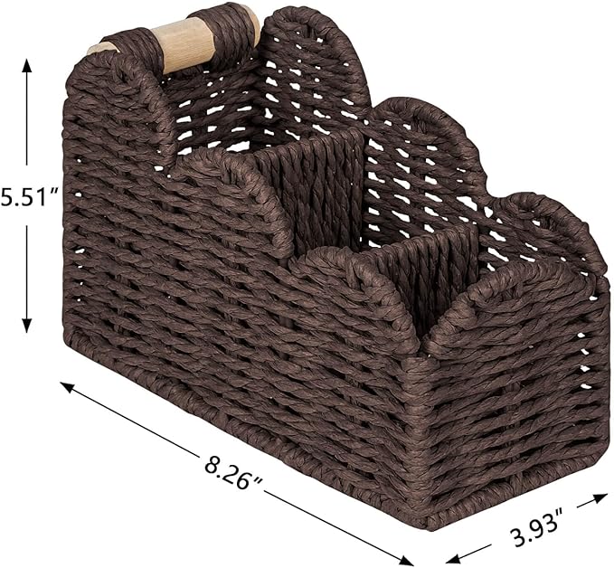 CubesLand Bedside Table Desk Organizer Caddy, Remote Pen&Pencil Holder Cup, Makeup Brush Holder w/Scalloped Perfect for Home, Office Desk, Living Room Table Decor, 3 Slots Brown