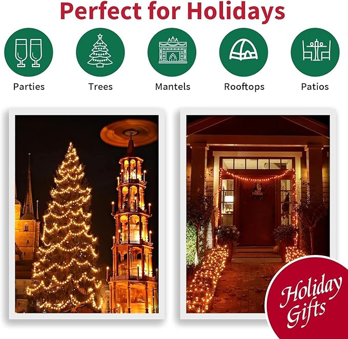 LAMPHOME Orange Thanksgiving Mini Lights, 200LED 66Ft Autumn Fall String Lights,16 Modes Connectable 120V Plug in for Outdoor Indoor Garden Party Halloween Christmas Xmas Tree Light Decor