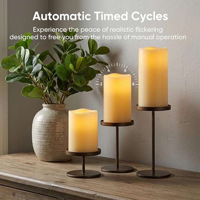 5plots 3"X 4"4" 5" 5" Outdoor Waterproof Candles, Battery Operated Led Ivory White Flameless Candles with 10-Key Remote & Timer for Indoor Home Lantern Holiday Decor, Set of 4