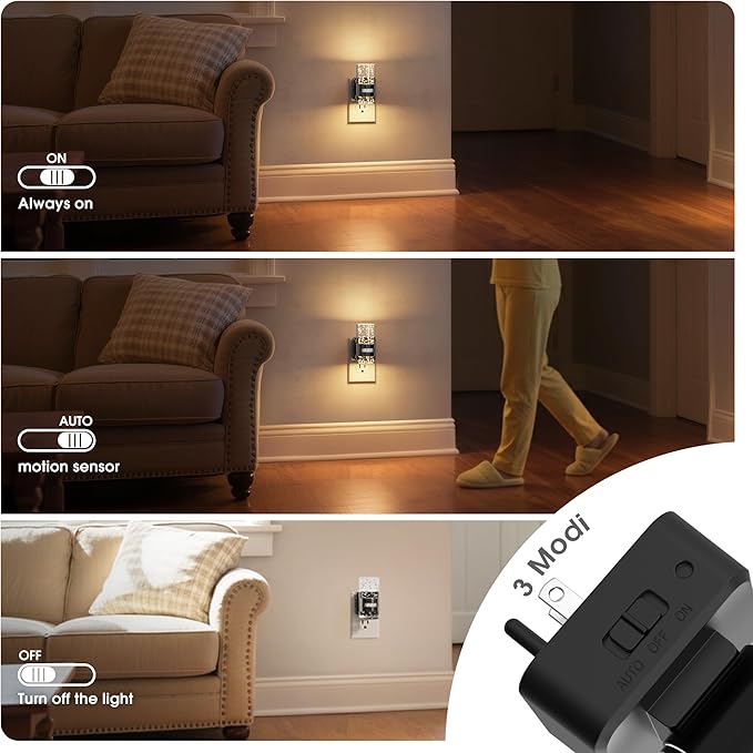 JandCase Motion Sensor Night Light, Night Lights Plug Into Wall, 3000k LED Dimmable Night-Lights with Adjustable Brightness, 0-100Lm, Motion Activated Nightlight for Bathroom, Hallway, Bedroom
