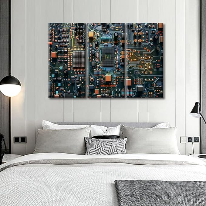 Circuit Board Pictures Canvas Painting Modern Prints Microcontroller Technology Art Posters Prints Paintings Wall Pictures Living Room Stretched and Framed Ready to Hang (42"Wx28"H)