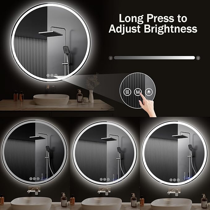 LED Bathroom Mirror 42 Inch Round Bathroom Mirror with Lights, Circle Wall Mirror with 3 Colors Brightness, Anti-Fog for Bathroom Vanity, Entryway Living Room