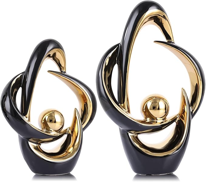 XMGZQ 2PCS Home Decor Accent Ceramic Statue Abstract Sculptures Centerpieces Mid Century Modern Decor for Tables Coffee Table top Decorations for Living Room Desktop Shelf Dining Room Kitchen (Black)