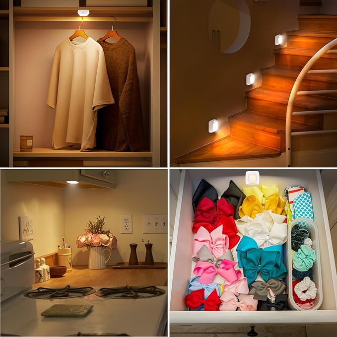 BIGMONAT Motion Sensor Tap Light,Battery Operated Push Lighting, Wireless Puck Lights, Stick-Anywhere Under Cabinet Counter Lights,Easy to Install for Stair/Kitchen/Hallway（White, 6Pack