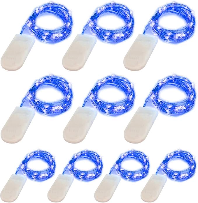 LIIDA [10-Pack] LED String Lights, 6.6FT LED Moon Lights 20 Led Micro Lights On Silver Copper Wire (Batteries Include) for DIY Wedding Centerpiece, Table Decoration, Party (Blue)