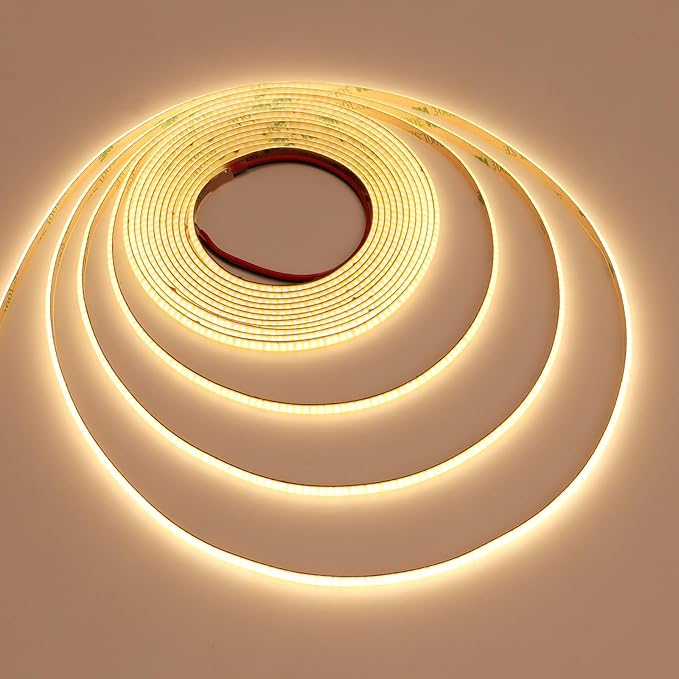 TOPAI 5V COB LED Strip Narrow 5mm Width Warm White 3000K CRI 90+ Dotless 16.4ft 400LEDs/M High Density Cuttable Flexible LED Tape Light for Cabinet Home DIY Lighting Projects