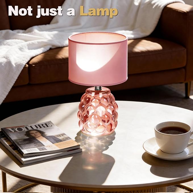 MJ PREMIER Pink Rechargeable Table Lamp Battery Powered Lamp Dimmable Touch Control 3 Color Night Light, Wireless Portable Desk Lamp with USB for Girls Bedroom, Nightstand Kids Room, Home Decor