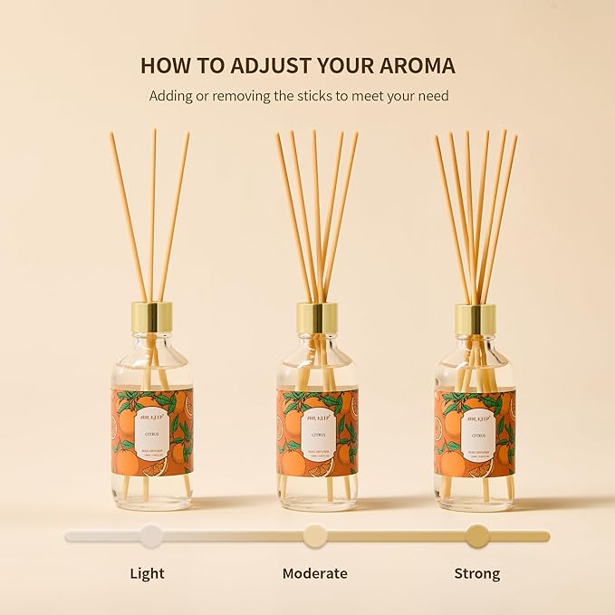 Airkeep Reed Diffuser Oil Set with Reed Sticks,Citrus Aromatherapy Oil Scent Diffuser for Home Office Bathroom Decoration Perfume and Gifts 3.38oz/100ml