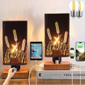Industrial Table Lamp Sets of 2 with USB Ports and Outlet, Rustic Dimmable Bedside lamp with Charging Station, Metal Square Shadow Nightstand Lamp for Bedroom Living Room End Tables