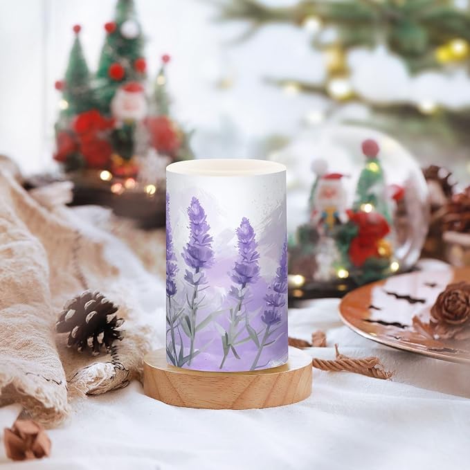 Watercolor Lavender Pattern Flameless Candles Color Changing LED Candles with Remote Control Battery Candles for Outdoor and Indoor Home and Room Decoration, 3'' x 4''/5'' Set of 2 Pieces
