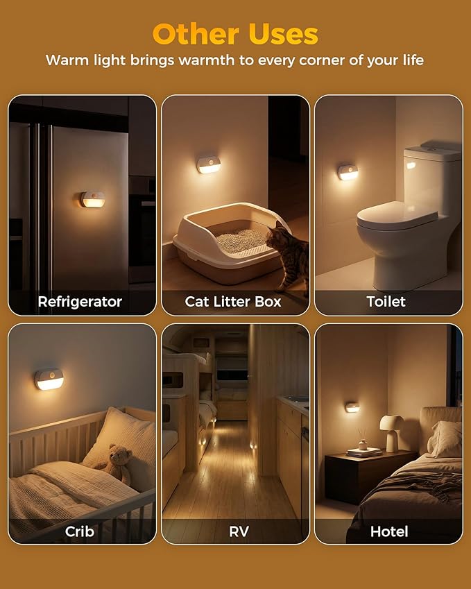 8 Pack Battery Motion Sensor Stair Lights, Indoor Hallway Light, Wireless Step Night Light, Battery Operated LED Toilet Lights for Stairway Closet Bedroom Bathroom