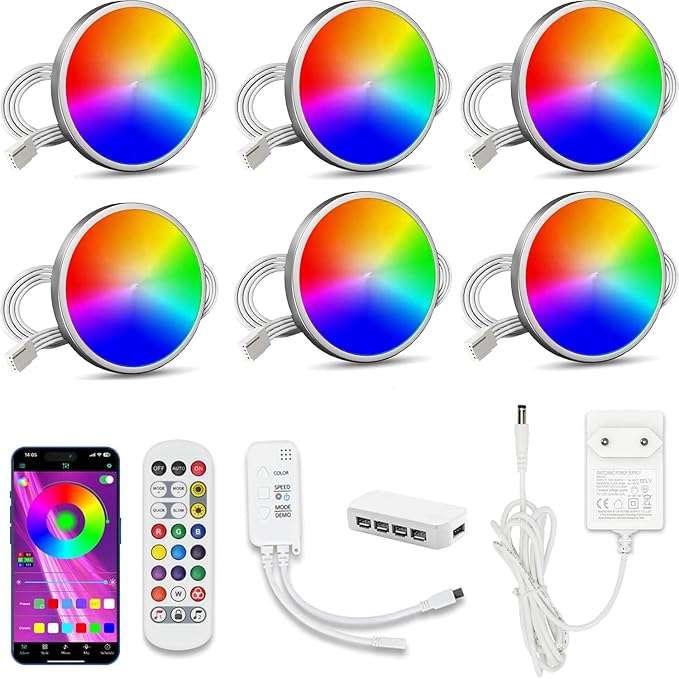 Cefrank Color Cabinet Lighting, Smart RGB LED Puck Lights Music Sync, Scene Modes, Color Changing LED Lights
