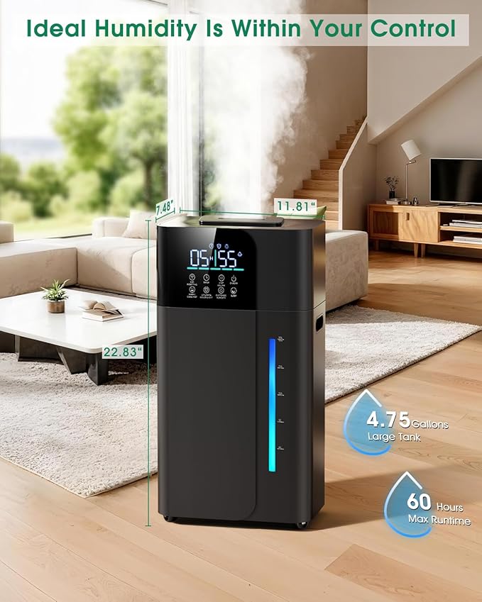 18L/4.7Gal Smart Humidifier Large Room, Warm & Cool Mist Humidifiers, Up to 2500 sq ft Whole House Coverage, 800mL/h Output, 24H Timer, Top Fill, 70H Runtime, Humidifier for Bedroom, Home, Office