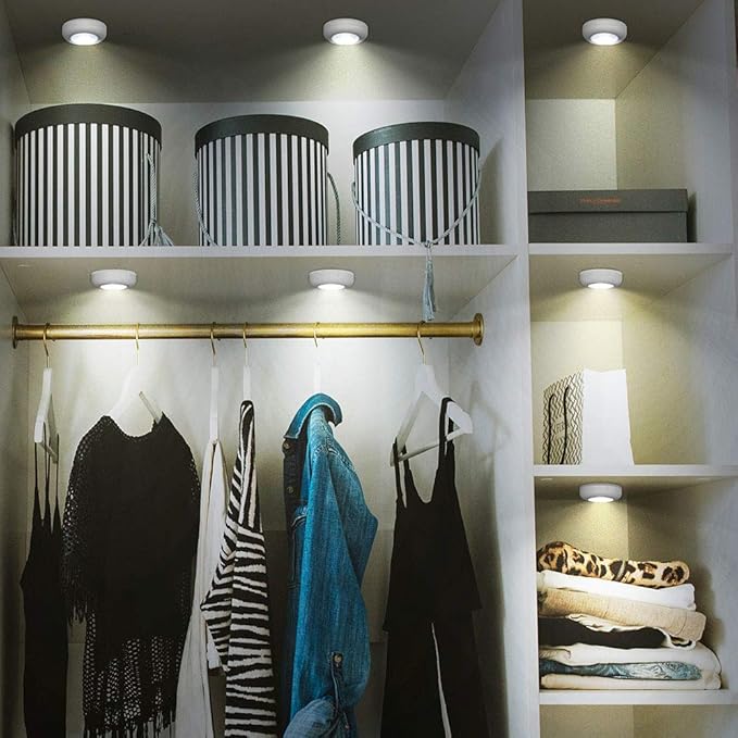 Tap Light Push Lights, 56-Pack Small Bright LED Puck Light Touch Night Lights Battery Operated Stick on Light for Closet Kitchen Cabinet Classroom DIY Letter Lights Holiday Party Decorations