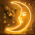 Moon Face Neon Sign Wall Decor, 3D Aesthetic Art Moon LED Sign Light, Retro Night Light, Crescent Led Sign Astronomy Lamp for Bedroom Home Bar Man Cave Parties, Housewarming Gifts - 16"