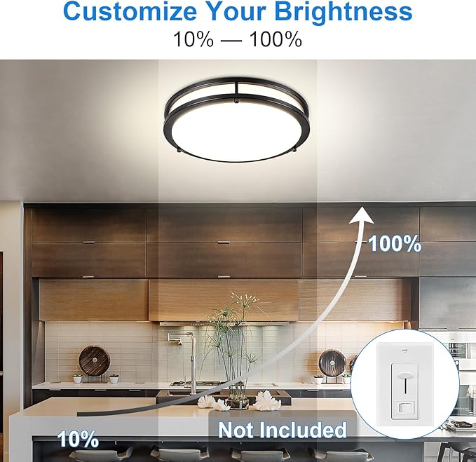 DLLT Flush Mount LED Ceiling Light: 13 Inch 5CCT (3000K-6000K) & Dimmable Ceiling Light Fixtures for Bedroom Hallway - 24W Modern Black Super Bright Kitchen Lighting Fixtures Ceiling