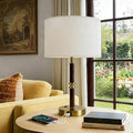 Table Lamp for Bedroom with Dual USB Ports, 19.3" Wood & Metal Table Lamp for Living Room, Bedside Table Lamp with Linen Shade, Home Decor (Bulb Not Included)
