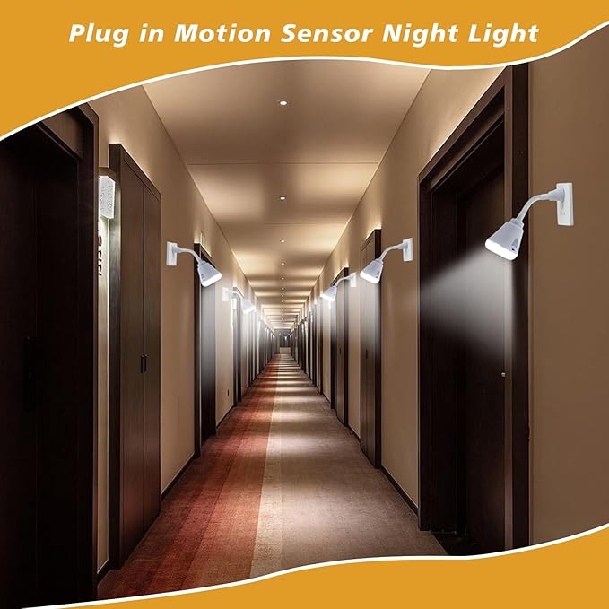 2 Pcs Plug in Motion Sensor Night Light Indoor LED Infrared Motion Detector Night Light for AC Outlet, Dusk to Dawn Sensor, 360° Rotating for Stairs Garage, 6W Cool White Light US Plug