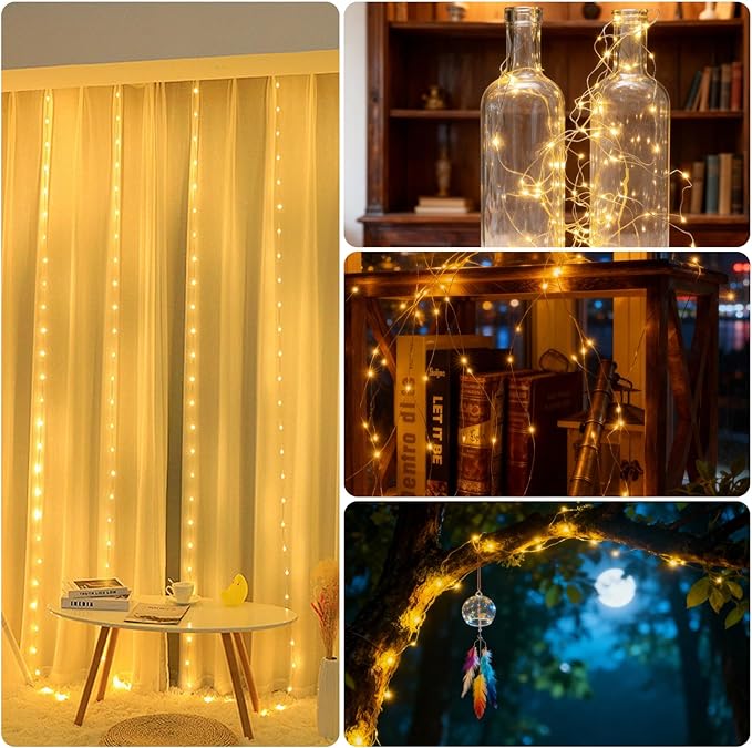 Lemical Fairy Lights 65.6FT 200 LED USB Plug in Twinkle String Lights with Remote and Timer 8 Modes Waterproof Copper Wire Starry Light for Christmas Mason Jars DIY Wedding Table Decor(Warm White)