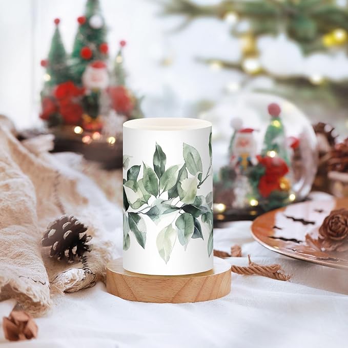 Watercolour Leaf Pattern Flameless Candles Color Changing LED Candles with Remote Control Battery Candles for Outdoor and Indoor Home and Room Decoration, 3'' x 4''/5'' Set of 2 Pieces