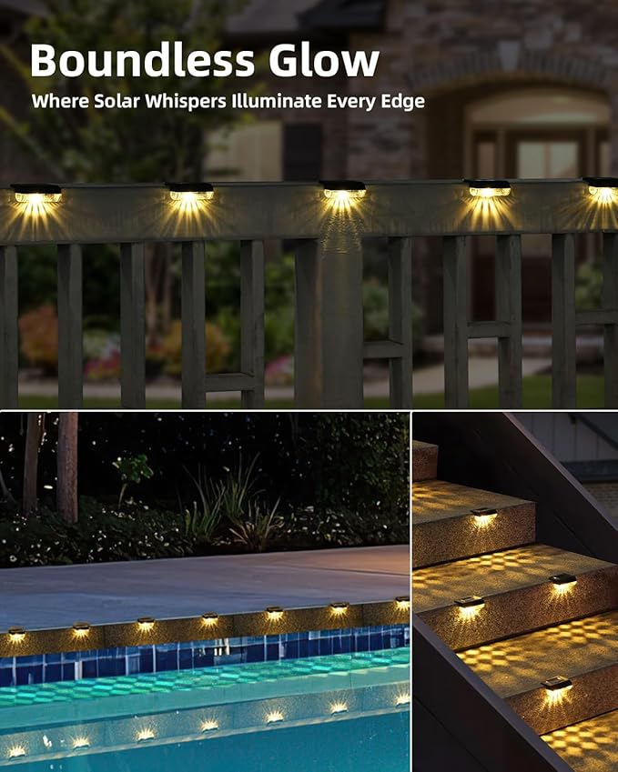 Solar Step Lights Outdoor, 12-Pack Solar Deck Lights for Stairs, Solar Fence Lights 3000K Warm White, Auto Dusk-to-Dawn, Weather Resistant Step Lights for Deck Railing Patio