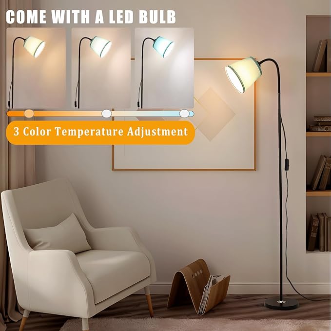 AoMck Floor Lamp, Industrial Metal Floor Lamps for Living Room with Adjustable Bendable 2 in 1 Reading Table Lamps for Living Room Bedroom Office (B+Green Shade)