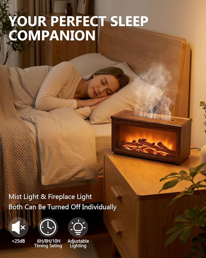 Essential Oil Diffuser, 7-Color Fireplace Fire Flame Aromatherapy Humidifier, 280ml Ultrasonic Aroma Diffuser Valentine's Day Gift with Time Sets and Remote Control for Bedroom Home Yoga Office