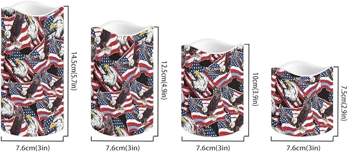 Star Stripes Patriotic Electric Candle American Flag Bald Eagle Print Flameless LED Flickering with Timer Independence Day Patriotic Light for Fireplace Living Room Decor, 4 Pack