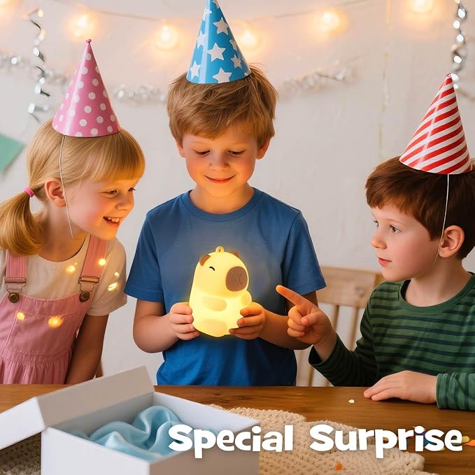 Squishy Christmas Capybara Night Light with RGB Modes Dimmable Nursery Breastfeeding Nightlight Hangable Cute Novelty Animal Lamp Rechargeable Silicone Touch Bedside Lamp for Bedroom Dorm Decor
