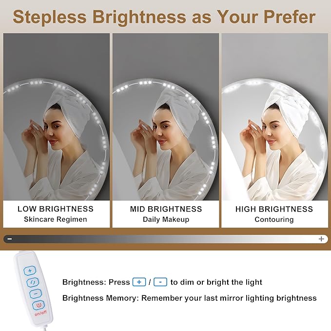 LPHUMEX LED Vanity Mirror Lights, 3 Color 20pcs*3LEDS 12V Hollywood Style Makeup Lights Stick on, Bright Dimmable with Power Adapter (Mirror Not Included)