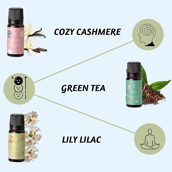 Folkulture Essential Oils Set | 6 Relaxing Fragrance Oils for Diffusers | Green Tea, Cashmere, Ocean Salt and More| Aromatherapy Gift Set for Her, Him | Self-Care Lovers | Self Love Club