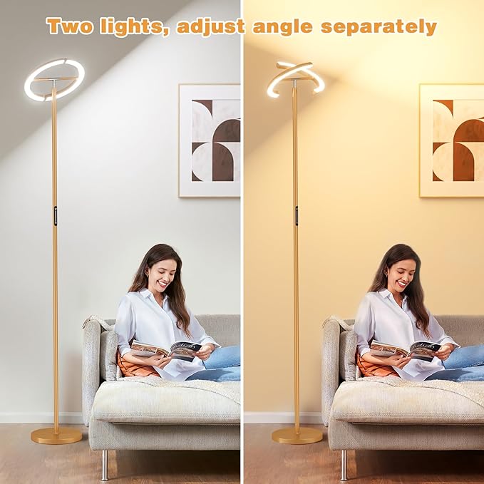 Floor Lamps for Living Room, 40W/2400LM LED Gold Floor Lamp with Touch & Remote Control, 70" Tall Standing Lamp Stepless Dimmable, Modern Torchiere Corner Lamp for Bedroom, Office- Gold