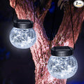 Kolpop Solar Lanterns Outdoor Waterproof 2 Pack, Hanging Solar Lights with 30 LED, Cracked Glass Hanging Globes for Garden Patio Fence Yard Christmas Tree Decoration, Cold White