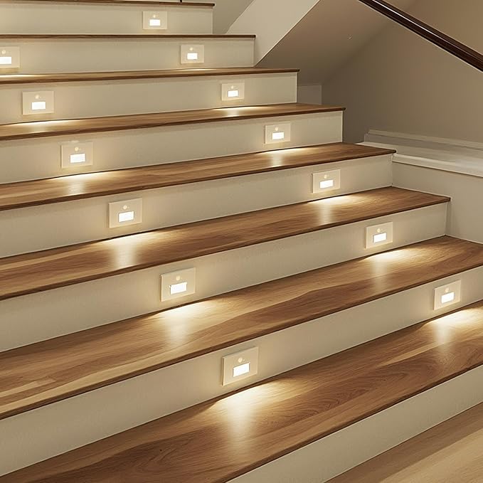 LED Step Lights Indoor Motion Sensor, 4W 300LM 0%-100% Stepless Dimmable 120V Hardwired Stair Lights Outdoor, IP65 Waterproof, 5CCT Staircase Lighting, 2700K/3000K/4000K/5000K/6500K, ETL, 12 Pack